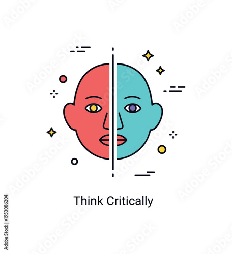 Deepfake awareness concept with a simplified face icon split into two contrasting halves representing authenticity and manipulation. Tiny glitch lines and a