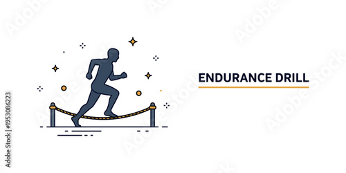 Physical endurance course badge featuring a silhouette running beneath a low rope line symbolizing agility practice. A subtle ?Endurance Drill? text accent