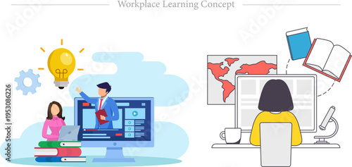 Workplace Learning Concept Flat Vector E learning Corporate Training Illustration