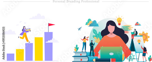 Personal Branding Professional Flat Vector Career Progression Thought Leadership Illustration