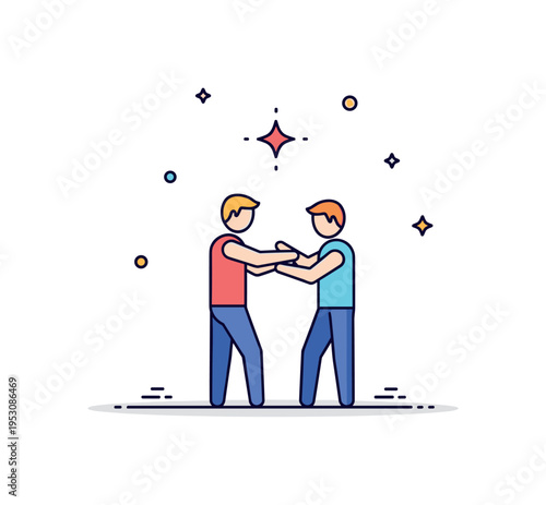 Social responsibility theme human figure helping another stand up with a subtle star accent above. A meaningful micro scene about empathy, mutual aid and