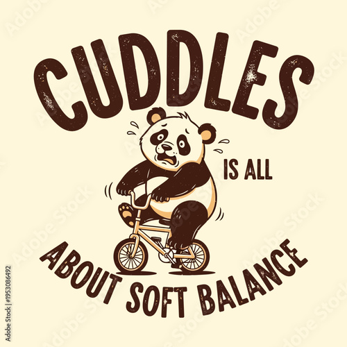 Cuddly panda on a bicycle.