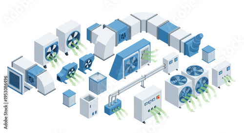 Isometric HVAC System Components for Industrial Ventilation.