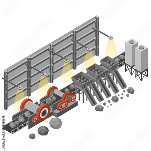 Isometric Coal Mining and Processing Plant Illustration.