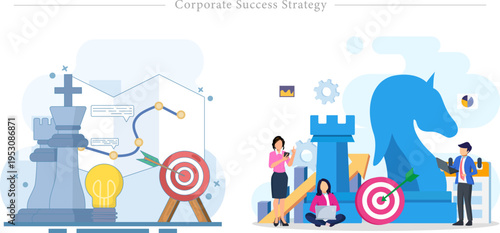 Corporate Success Strategy Flat Vector Chess Business Planning Target Achievement Illustration