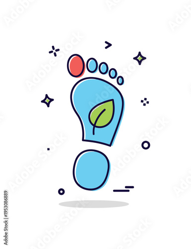 Carbon footprint trace built around a stylized footprint filled with a small leaf symbol, suggesting environmental impact and sustainability awareness. The