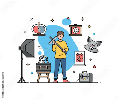 A crossplayer posing with props and themed background for a photo session, highlighting visual storytelling, character identity, and fandom creativity.