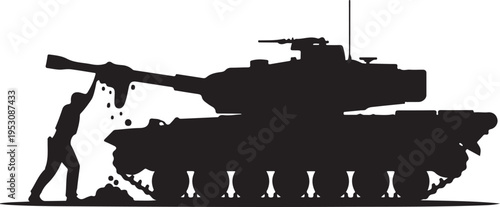 Black silhouette of man refueling tank