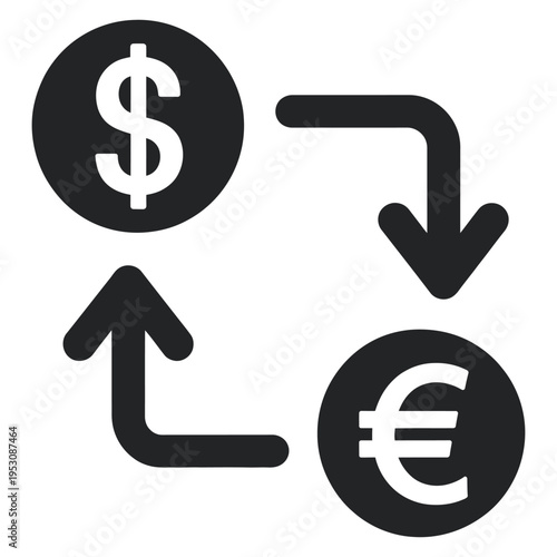 Currency exchange icon vector, money conversion icon, usd to eur exchange symbol, cash transfer sign, global finance icon, transparent background