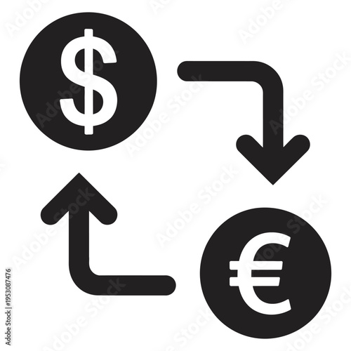 Currency exchange icon vector, cash exchange icon, dollar to euro exchange icon, money conversion sign, international financial symbol, transparent background