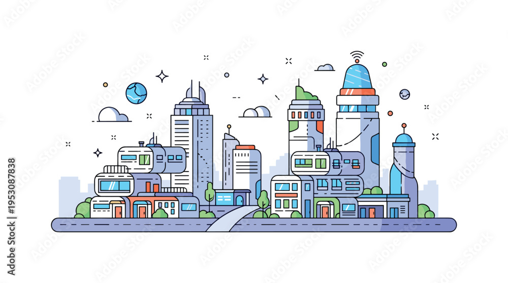 Obraz premium Futuristic residential zone on another planet with modular housing, energy-efficient towers, and glowing streets, emphasizing sustainable urban planning and