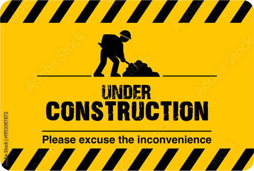 Under Construction Sign Vector EPS – Construction Warning Sign, Digital Download, CDR/AI Compatible, DIY Printable