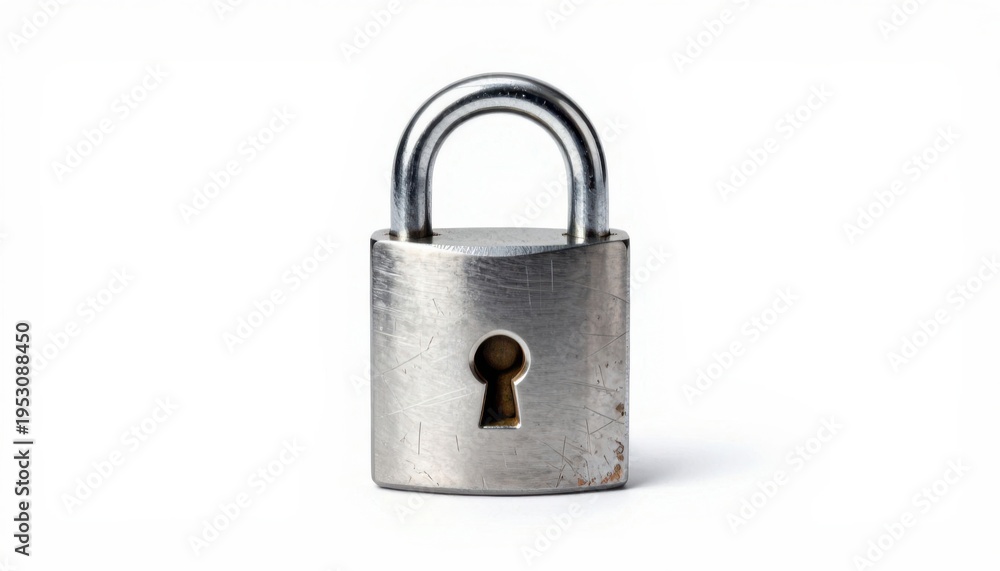 Fototapeta premium Silver padlock with keyhole isolated on white background for security and protection concept