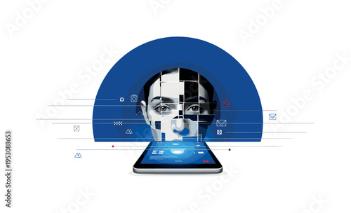 Black and white retro-style portrait of a 3D organ printing technician in lab coat holding a bioprinted heart, bold red circle behind the organ as focal point,
