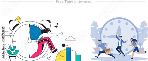 Free Time Enjoyment Flat Vector Work Life Balance Career Success Illustration