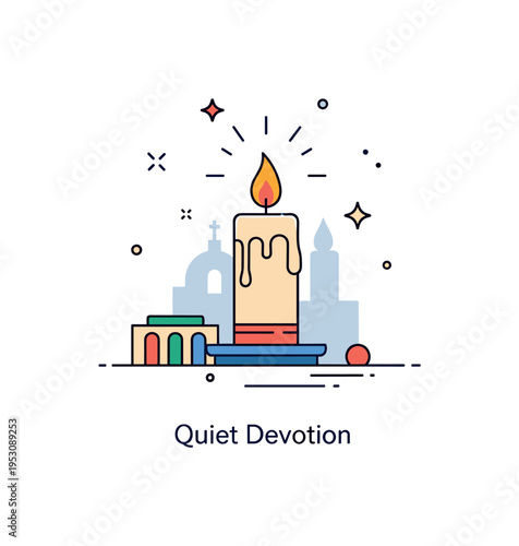 Sanctuary candlelight scene built around a tall candle with gentle flame and minimal architectural hint in the background, expressing sacred atmosphere and