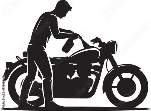 Man refueling black motorcycle silhouette bike