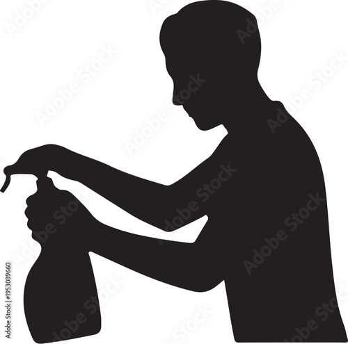 Man spraying from bottle silhouette black spray bottle