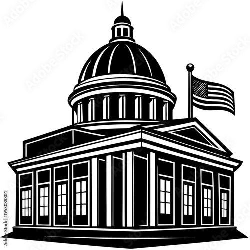 Simple illustration of the Capitol building in Washington DC USA with a dome and classic government architecture style