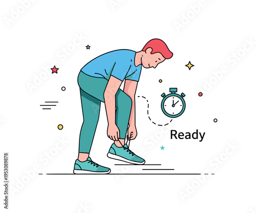 Tying shoelaces before jogging capturing a focused pre run ritual and quiet motivation at the start of a workout. A bent figure tightening sneakers with a