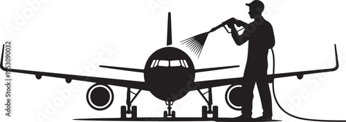 Man washing airplane with pressure washer aircraft 1