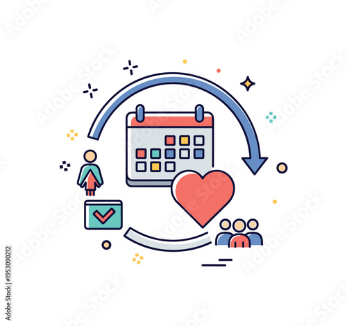 Healthy boundaries for executives shown as a protective circle enclosing both a calendar and a heart icon, representing intentional limits that safeguard