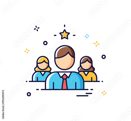 Team leadership role illustrated by a central figure with two smaller team icons beside them and a subtle star accent above, symbolizing guidance and