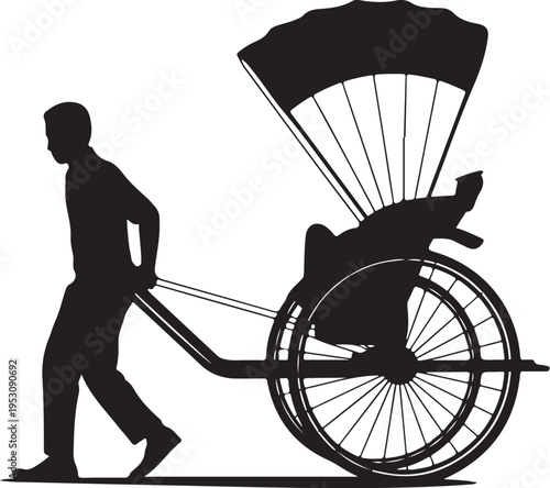 Rickshaw Puller Walking with Passenger pedestrian vehicle