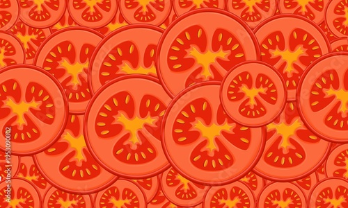 A vibrant pattern showcasing numerous overlapping tomato slices 