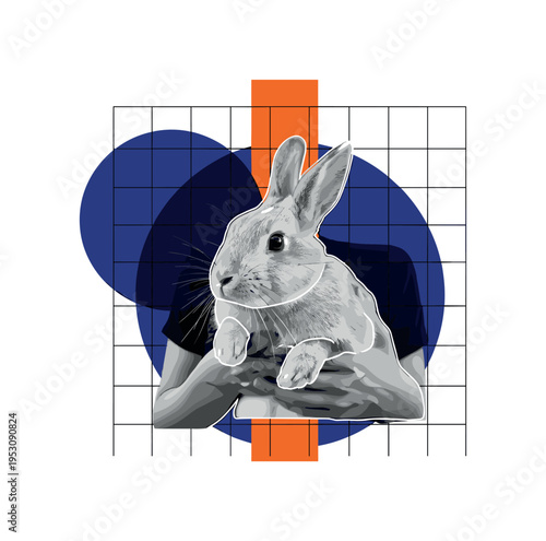 Modern retro-inspired collage of a black-and-white pressure gauge attached to pipeline, white outline effect, large cobalt blue circle backdrop intersected by