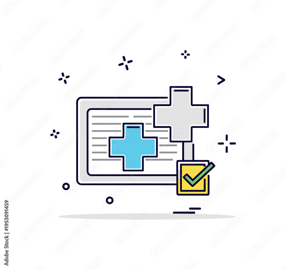 Obraz premium Data driven healthcare analytics concept showing a simplified chart integrated with a medical cross and small checkmark accent, symbolizing evidence based
