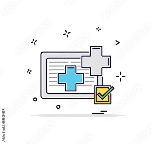 Data driven healthcare analytics concept showing a simplified chart integrated with a medical cross and small checkmark accent, symbolizing evidence based