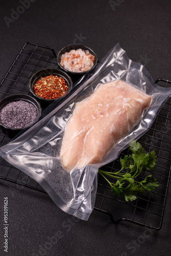 Raw chicken breast vacuum sealed for sous vide cooking
