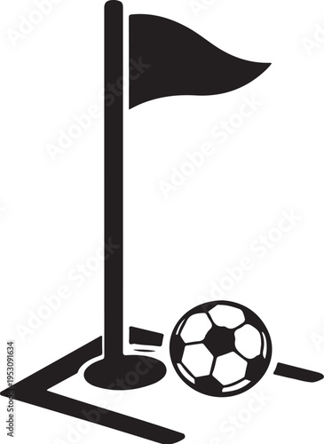 Black and white soccer corner kick icon vector illustration for sports, games, and athletic designs