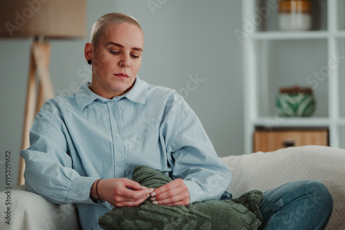 Εκτύπωση καμβά Woman experiencing sadness and deep contemplation at home