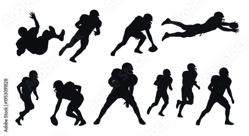 Football Players Silhouette Action Poses Diverse Positions and Movements