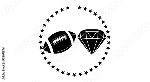 American Football and Diamond Emblem Surrounded by Stars