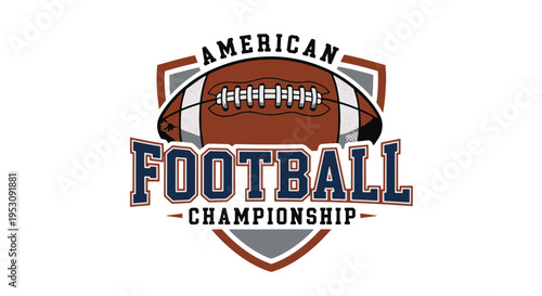 American Football Championship Emblem with Football and Text