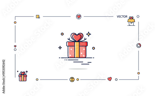 Romantic gift gesture featuring a small gift box with a heart shaped ribbon detail and subtle sparkle accents, symbolizing affection and thoughtful giving. The