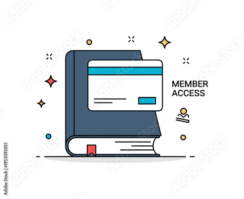 Library membership card concept centered on a single card placed over a minimal book silhouette, symbolizing access and belonging. A small ?Member Access? text