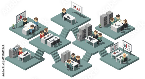 Modern Office Collaboration and Workflow Diagram.
