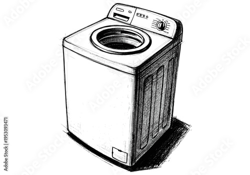 Sketch of a top-loading washing machine with a clean, modern design and intuitive controls