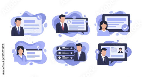 Set of illustrations depicting online profiles and digital identity management.