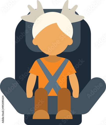 Child buckled securely in a car seat wearing an orange t shirt