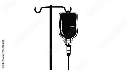 Medical infusion bag with IV pole silhouette illustration