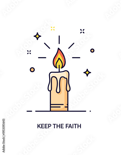 Candle of hope illustration centered on a simple wax candle with a bright flame and soft upward glow effect, expressing optimism and spiritual reassurance. A