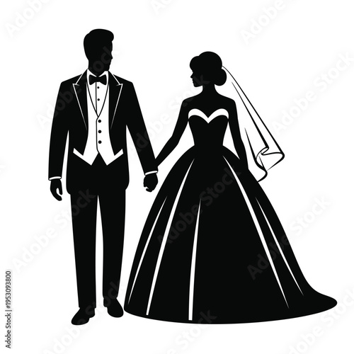 Bride and Groom Silhouette Wedding Illustration Vector Design