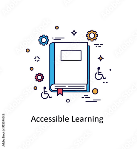 Inclusive education approach concept centered on a single book icon with small adjustable setting symbols around it, expressing accessibility and tailored