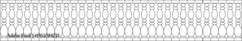 Technical architectural elevation drawing showing classical balustrade with ornamental turned balusters and brick or block base foundation.