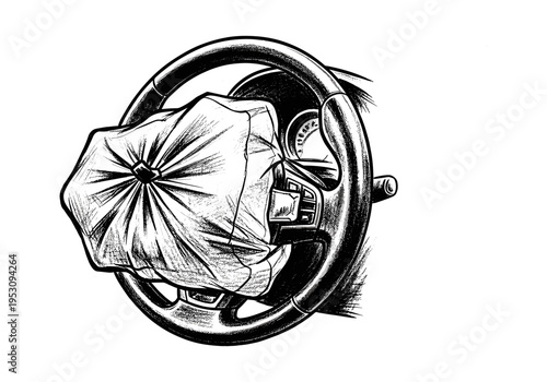 Car steering wheel covered with a plastic bag, symbolizing protection or concealment